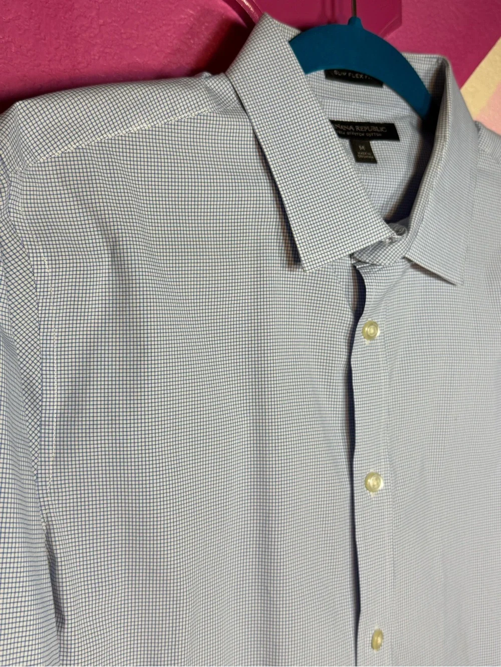 Banana Republic Slim Flex Blue Check Stretch Shirt Mens M